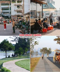 Lịch trình sáng ngày 1 tour Đồng Nai Đà Lạt ghép đoàn 4 ngày 3 đêm tham quan chợ Đà Lạt, dạo quanh hồ Xuân Hương