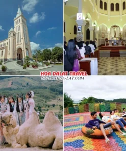 Lịch trình chiều ngày 1 tour Hà Nội Đà Lạt trọn gói 4 ngày 3 đêm tham quan Nhà thờ Con Gà Đà Lạt, Mongo Land, chơi trượt phao khô