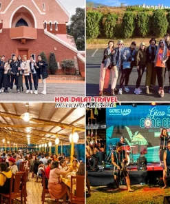 Lịch trình chiều ngày 2 tour Hà Nội Đà Lạt trọn gói 4 ngày 3 đêm tham quan Nhà thờ Domaine De Marie, khu du lịch LangBiang, ăn tối, tham gia giao lưu văn hóa Cồng Chiêng