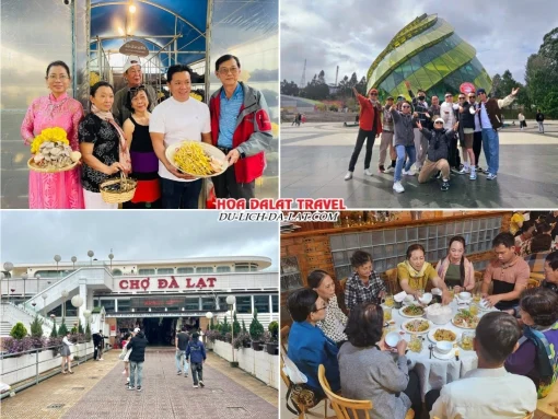 Lịch trình sáng ngày 4 tour Hà Nội Đà Lạt trọn gói 4 ngày 3 đêm tham quan Làng Nấm, Quảng Trường Lâm Viên, Chợ Đà Lạt, thưởng thức bữa trưa