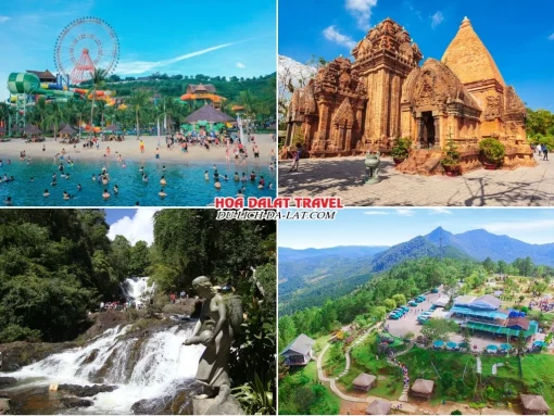 Những điểm đến thú vị trong tour Hà Nội đi Nha Trang Đà Lạt 5 ngày 4 đêm như Vinperl Nha Trang, Tháp Bà Ponagar, thác Datanla, Langbiang Đà Lạt