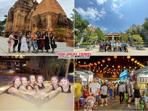 Lịch trình chiều ngày 1 tour Hà Nội Nha Trang Đà Lạt trọn gói 5 ngày 4 đêm Tham quan Tháp Bà Ponagar, Chùa Long Sơn, I-Resort Nha Trang