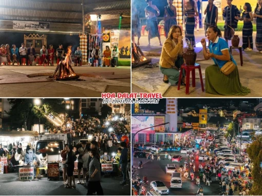 Lịch trình tối ngày 4 tour Hà Nội Nha Trang Đà Lạt trọn gói 5 ngày 4 đêm Tham gia lễ hội cồng chiêng Tây Nguyên hoặc tự do dạo quanh chợ đêm Đà Lạt