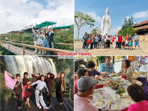 Lịch trình sáng ngày 3 tour Hà Tĩnh Đà Lạt trọn gói 4 ngày 3 đêm tham quan Mê Linh Garden Coffee, Chùa Linh Ẩn, Thác Voi, thưởng thức bữa trưa