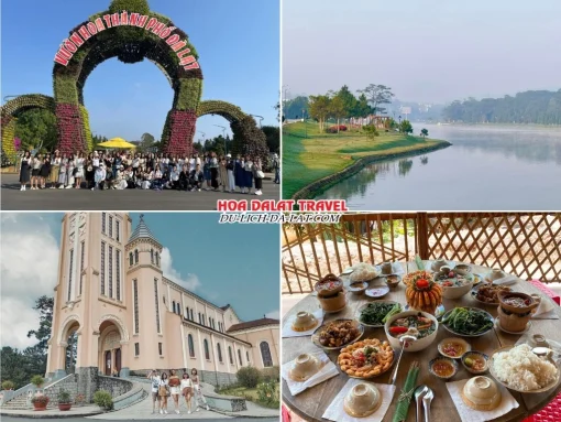 Lịch trình sáng ngày 2 tour Hải Phòng Đà Lạt trọn gói 4 ngày 3 đêm tham quan Vườn hoa Thành phố Đà Lạt, Hồ Xuân Hương, Nhà thờ Con Gà, dùng bữa trưa