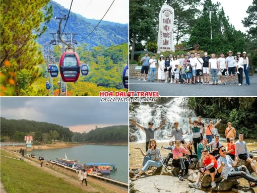 Lịch trình chiều ngày 1 tour Huế đi Đà Lạt 3 ngày 2 đêm trọn gói đi cáp treo, tham quan Thiền viện Trúc Lâm, Hồ Tuyền Lâm, Thác Datanla