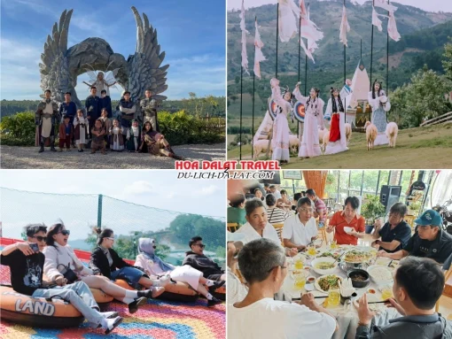 Lịch trình sáng ngày 2 tour Huế đi Đà Lạt 3 ngày 2 đêm trọn gói tham quan GOD Valley, Mongo Land, chơi trượt phao khô và dùng bữa trưa tại nhà hàng