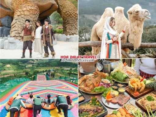 Lịch trình sáng ngày 3 tour Huế Đà Lạt ghép đoàn 4 ngày 3 đêm khám phá GOD Valley, chơi trượt phao khô tại Mongo Land, chơi trượt phao khô tại Mongo Land, dùng bữa trưa tại nhà hàng