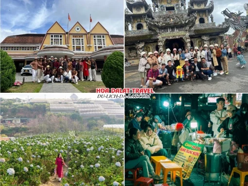 Lịch trình chiều ngày 3 tour Phú Yên Đà Lạt trọn gói 4 ngày 3 đêm tham quan Nhà ga xe lửa Đà Lạt, Chùa Linh Phước, Đồi hoa Cẩm Tú Cầu, khám phá Đà Lạt về đêm