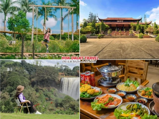 Lịch trình sáng ngày 3 tour Quảng Nam Đà Lạt ghép đoàn 4 ngày 3 đêm Check-in Mê Linh Garden Coffee, Chùa Linh Ẩn, Thác Voi, thưởng thức bữa trưa