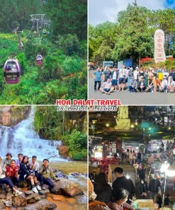 Lịch trình chiều ngày 1 tour Quảng Ngãi Đà Lạt trọn gói 4 ngày 3 đêm đi cáp treo Đồi Robin, tham quan Thiền viện Trúc Lâm, Khu du lịch Thác Datanla, tự do khám phá Đà Lạt về đêm