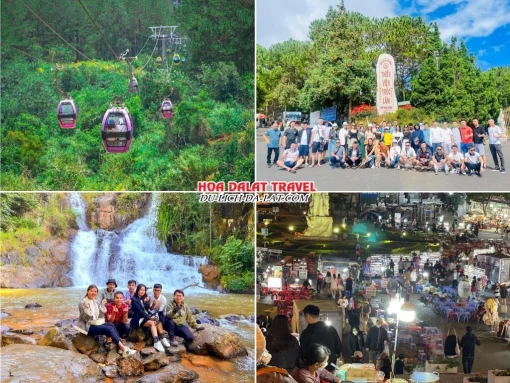 Lịch trình chiều ngày 1 tour Quảng Ngãi Đà Lạt trọn gói 4 ngày 3 đêm đi cáp treo Đồi Robin, tham quan Thiền viện Trúc Lâm, Khu du lịch Thác Datanla, tự do khám phá Đà Lạt về đêm