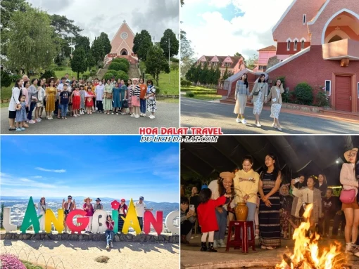 Lịch trình chiều ngày 2 tour Quảng Ngãi Đà Lạt trọn gói 4 ngày 3 đêm khám phá Nhà thờ Domaine De Marie, Khu du lịch Langbiang, Tham gia lễ hội cồng chiêng Tây Nguyên