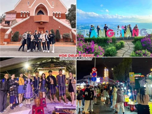 Lịch trình chiều ngày 3 tour Quy Nhơn Đà Lạt trọn gói 4 ngày 3 đêm tham quan Nhà thờ Domaine De Marie, Khu du lịch LangBiang, tham gia lễ hội cồng chiêng Tây Nguyên hoặc tự do khám phá Đà Lạt về đêm