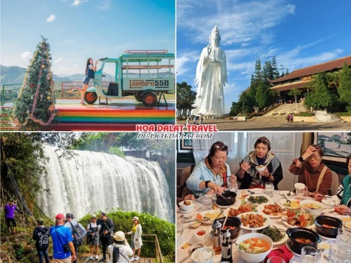 Lịch trình sáng ngày 2 tour Quy Nhơn Đà Lạt ghép đoàn 4 ngày 3 đêm tham quan Mê Linh Garden Coffee, Chùa Linh Ẩn, Thác Voi, thưởng thức bữa trưa tại nhà hàng