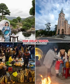 Lịch trình chiều tối ngày 3 tour Quy Nhơn Đà Lạt ghép đoàn 4 ngày 3 đêm tham quan Hoàng Long Ohayo, Nhà thờ Con Gà, Dạo quanh chợ đêm Đà Lạt hoặc Tham gia chương trình giao lưu văn hóa Cồng Chiêng