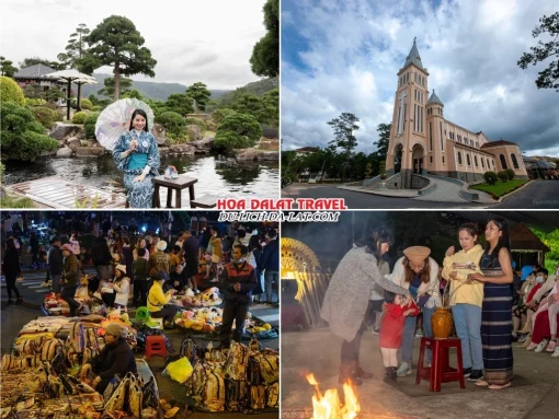 Lịch trình chiều tối ngày 3 tour Quy Nhơn Đà Lạt ghép đoàn 4 ngày 3 đêm tham quan Hoàng Long Ohayo, Nhà thờ Con Gà, Dạo quanh chợ đêm Đà Lạt hoặc Tham gia chương trình giao lưu văn hóa Cồng Chiêng