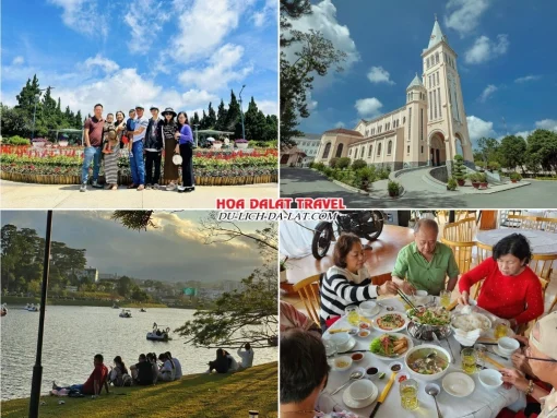 Lịch trình sáng ngày 2 tour Sài Gòn Đà Lạt trọn gói 4 ngày 3 đêm tham quan Vườn Hoa Thành phố Đà Lạt, Hồ Xuân Hương, Nhà Thờ Con Gà, dùng bữa trưa tại nhà hàng