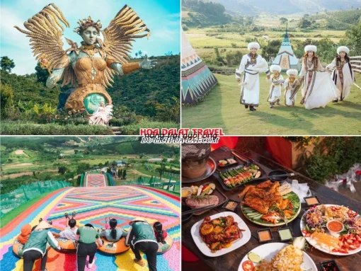 Lịch trình sáng ngày 3 tour Sài Gòn Đà Lạt ghép đoàn 4 ngày 3 đêm khám phá GOD Valley, Mongo Land, chơi trượt phao khô tại Mongo Land, dùng bữa trưa tại nhà hàng