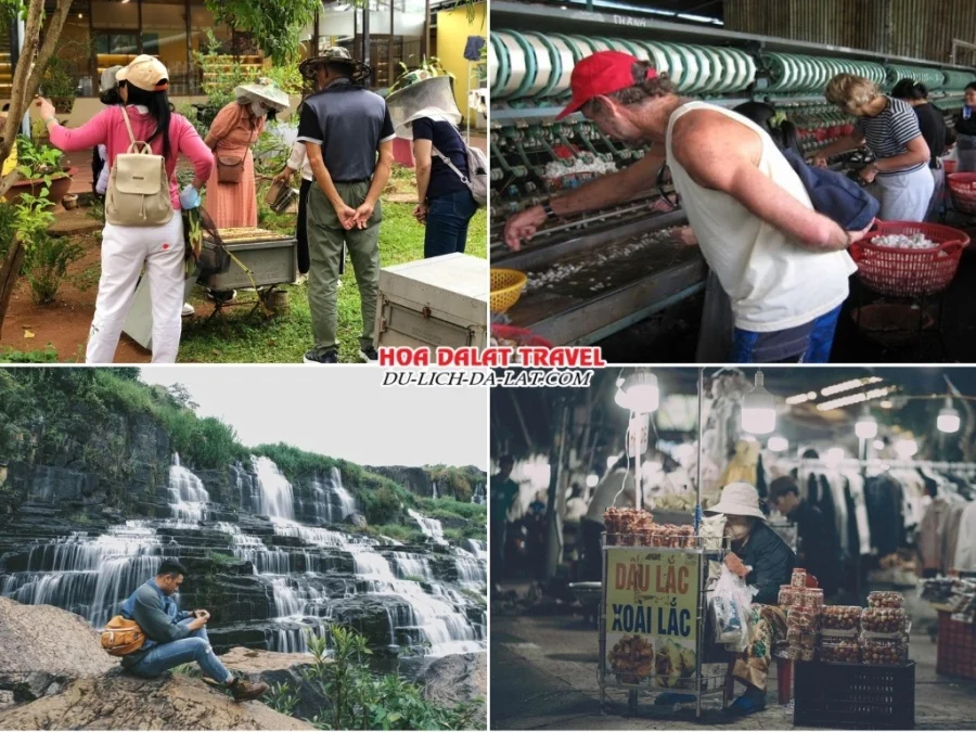 Lịch trình chiều ngày 2 Tour Sài Gòn Đà Lạt ghép đoàn 4 ngày 4 đêm tham quan Nông Trại Ong, Cường Hoàn Silk, Thác Pongour