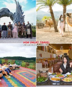 Lịch trình sáng ngày 3 Tour Sài Gòn Đà Lạt ghép đoàn 4 ngày 4 đêm Check in GOD Valley, Mongo Land, chơi trượt phao khô tại Mongo Land, dùng bữa trưa tại một nhà hàng