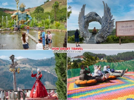 Lịch trình sáng ngày 4 tour Sài Gòn Nha Trang Đà Lạt ghép đoàn 5 ngày 4 đêm ghé thăm GOD Valley, Mongo Land, chơi trượt phao khô tại Mongo Land Đà Lạt