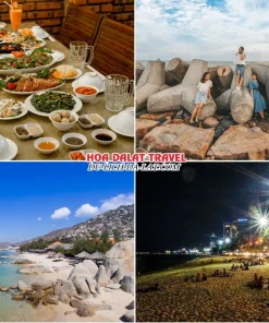 Lịch trình chiều, tối ngày 1 tour Sài Gòn Nha Trang Đà Lạt trọn gói 5 ngày 4 đêm tham quan bãi đá Ông Địa và bãi biển Cà Ná, tham quan và khám phá Nha Trang về đêm