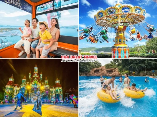 Lịch trình chiều ngày 2 tour Sài Gòn Nha Trang Đà Lạt trọn gói 5 ngày 4 đêm tham quan Vinwonders Nha Trang, Trải nghiệm đi cáp treo, Tham gia vào các trò chơi ngoài trời, trò chơi cảm giác mạnh, Chiêm ngưỡng chương trình nhạc nước đặc sắc, Trải nghiệm công viên nước