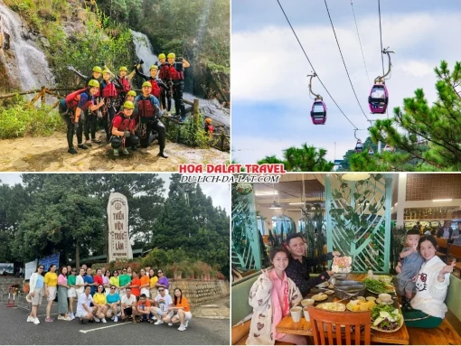 Lịch trình sáng ngày 4 tour Sài Gòn Nha Trang Đà Lạt trọn gói 5 ngày 4 đêm tham quan ,Thác Datanla Đồi Robin, Thiền viện Trúc Lâm, ăn trưa tại nhà hàng buffet lẩu rau Leguda