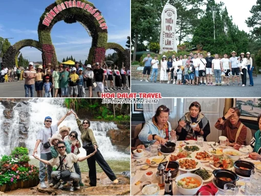 Lịch trình sáng ngày 1 tour Tây Ninh Đà Lạt trọn gói 4 ngày 3 đêm tham quan Vườn hoa Thành phố, Thiền viện Trúc Lâm, thác Datanla, dùng bữa trưa