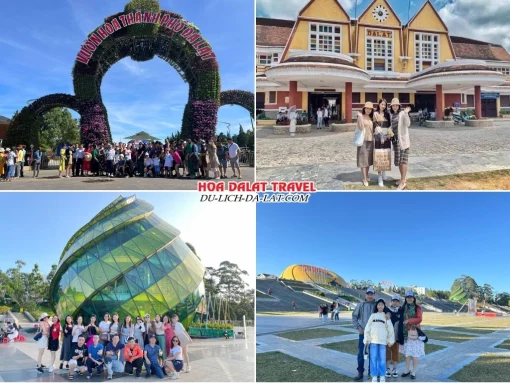 Lịch trình chiều ngày 1 tour Vũng Tàu Đà Lạt trọn gói 4 ngày 3 đêm tham quan Vườn hoa thành phố Đà Lạt, Nhà ga xe lửa Đà Lạt, Quảng trường Lâm Viên