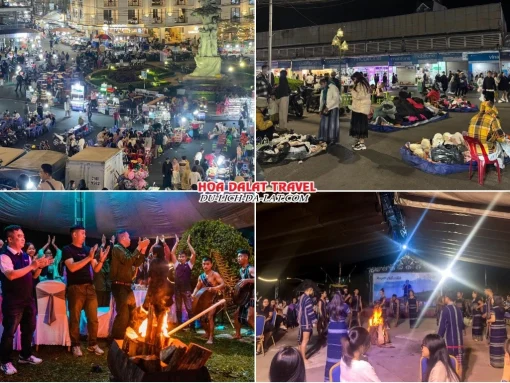 Lịch trình tối ngày 2 tour Vũng Tàu Đà Lạt ghép đoàn 4 ngày 3 đêm khám phá chợ đêm Đà Lạt, tham gia chương trình giao lưu cồng chiêng Tây Nguyên