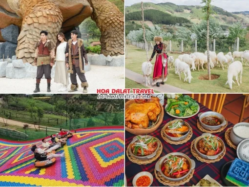 Lịch trình sáng ngày 3 tour Vũng Tàu Đà Lạt ghép đoàn 4 ngày 3 đêm tham quan GOD Valley, Mongo Land, trượt phao khô tại Mongo Land, thưởng thức bữa trưa tại một nhà hàng