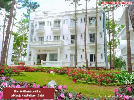 Cereja Hotel và Resort Dalat với kiến trúc hiện đại và sang trọng, sử dụng tông màu trắng chủ đạo tinh tế và hài hòa với thiên nhiên