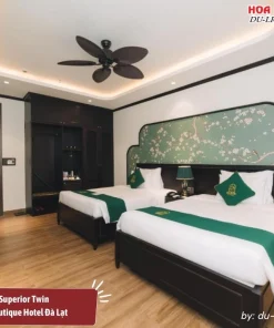 Phòng Superior Twin tại Goldient Boutique Hotel được trang bị hai giường đôi, phòng tắm riêng, đầy đủ tiện nghi