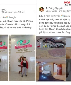 Đánh giá từ khách hàng khi lưu trú tại khách sạn Interstella Đà Lạt dựa trên Google Maps