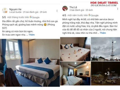 Đánh giá từ khách hàng khi lưu trú tại khách sạn Rum Vàng Đà Lạt dựa trên Google Maps