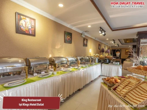 Nhà hàng King Restaurant tại Kings Hotel Dalat chuyên phục vụ các món ăn đa dạng, từ ẩm thực địa phương đến quốc tế