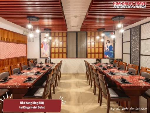 Nhà hàng King BBQ tại Kings Hotel Dalat sở hữu không gian rộng rãi, nội thất bố trí tinh tế, thoải mái cho thực khách