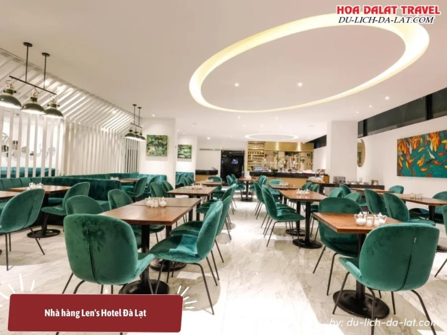 Nhà hàng tại Len's Hotel Đà Lạt được thiết kế theo phong cách châu Âu hiện đại