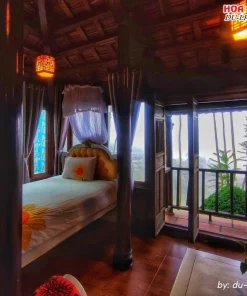 Phòng nghỉ Osaka Village Dalat với nội thất gỗ cùng phong cách Huế độc đáo