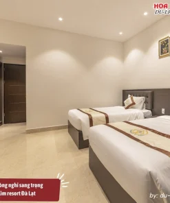 Phòng nghỉ cao cấp của Rừng Lá Kim Resort Đà Lạt, được thiết kế hiện đại và trang bị đầy đủ tiện nghi