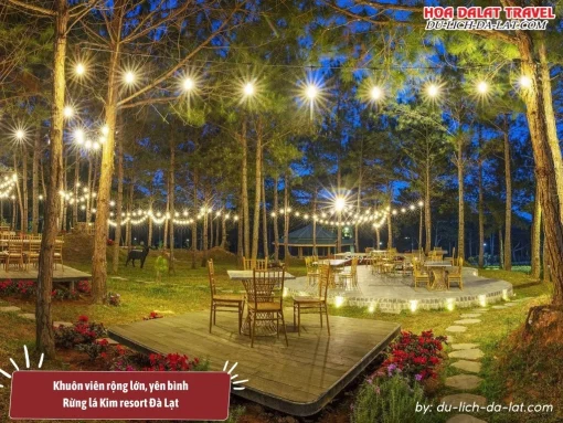 Khuôn viên sân vườn xanh mát và vườn hoa rộng lớn Rừng Lá Kim Resort Đà Lạt