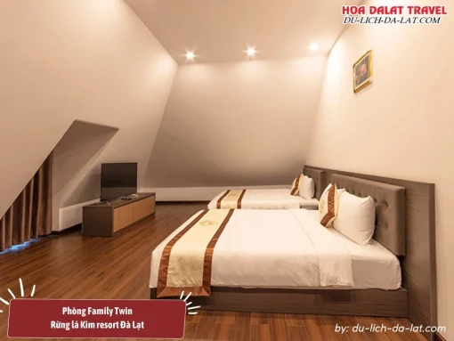 Phòng Family Twin ở Rừng Lá Kim Resort Đà Lạt diện tích 35m2, có cửa sổ, tiện nghi đầy đủ