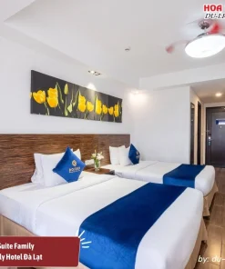 Phòng Suite Family tại Sandals LiLy Hotel Đà Lạt diện tích khoảng 35 m2, trang bị 2 giường đôi, tiện nghi đầy đủ