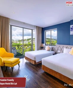 Phòng Premier Family tại Stillus Boutique Hotel Đà Lạt có diện tích khoảng 30m2, được thiết kế tinh tế và trang bị đầy đủ tiện nghi hiện đại