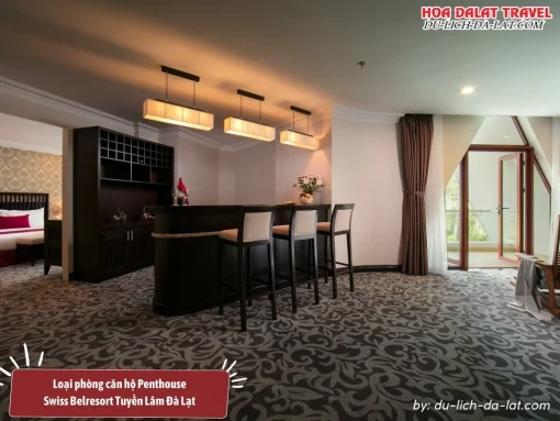 Loại phòng căn hộ Penthouse tại Swiss-Belresort Tuyền Lâm Đà Lạt với diện tích 118m2, trang bị đầy đủ tiện nghi cao cấp