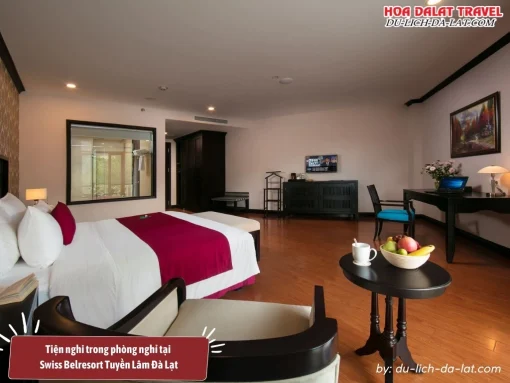 Phòng nghỉ tại Swiss-Belresort Tuyền Lâm Đà Lạt được trang bị đầy đủ tiện nghi cao cấp, mang đến không gian thoải mái và sang trọng cho du khách