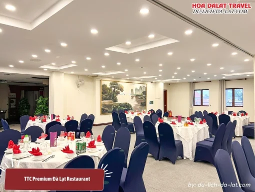 Nhà hàng TTC Premium Đà Lạt sức chứa khoảng 150 khách, không gian sang trọng