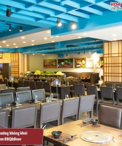 Nhà hàng nướng không khói Premium BBQ&Beer tại tầng trệt của TTC Hotel – Đà Lạt, có sức chứa lên đến 160 khách không gian ấm cúng và sang trọng